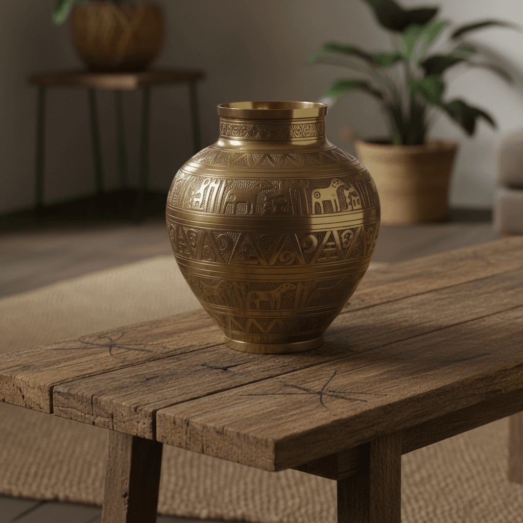 Brass urn with traditional pattern